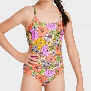 New Girls Bold Blooms Cutout swimsuit